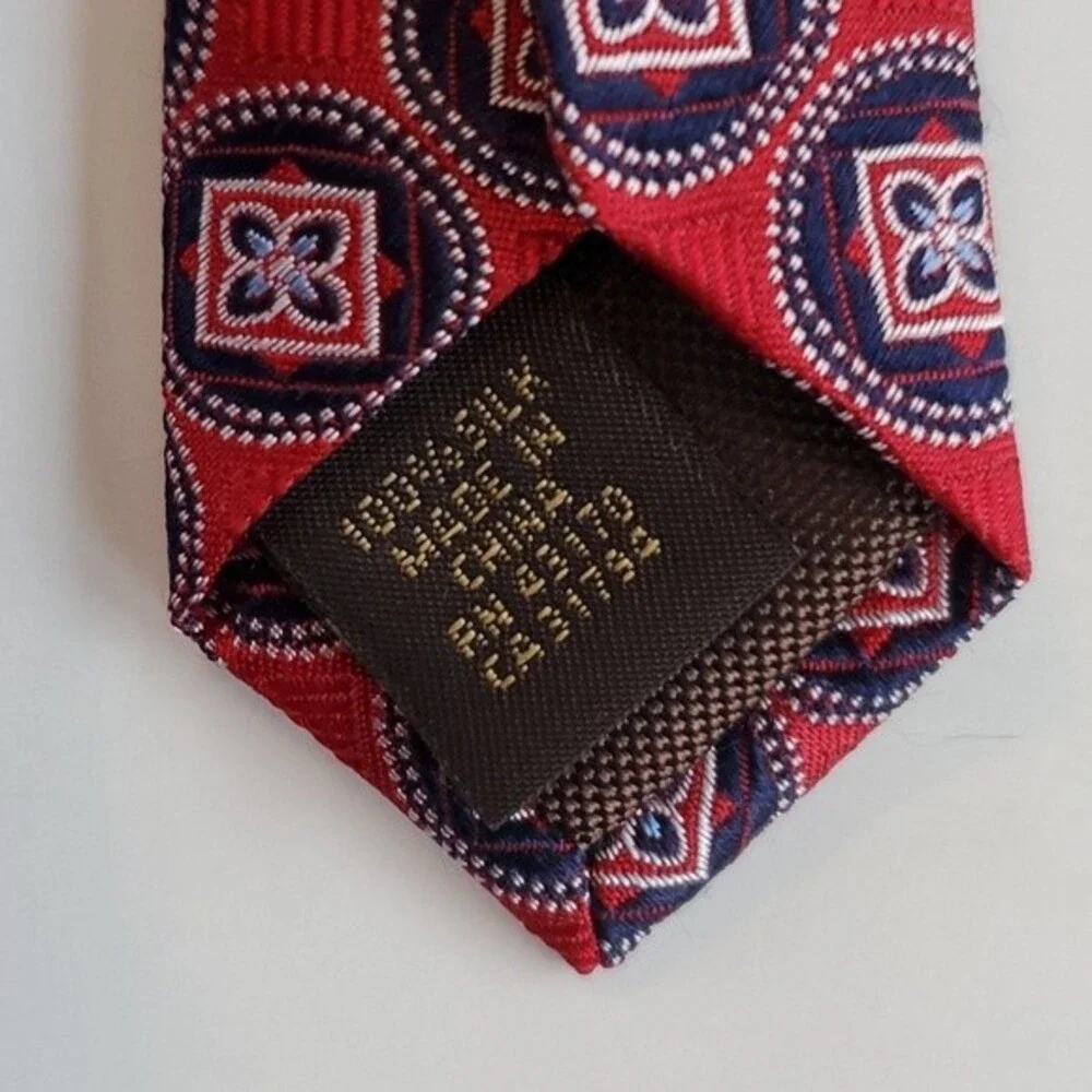 TASSO ELBA RED BLUE SILK GEOMETRIC CIRCLE MEN'S TIE 3.25 BY 58
